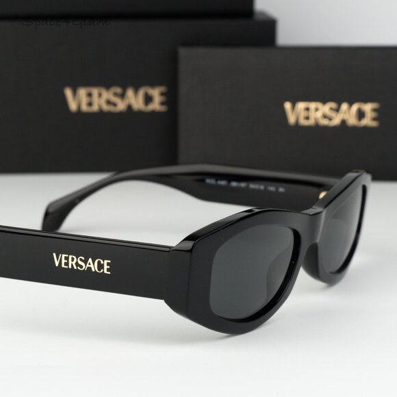 Versace Women Sunglasses Black Dark Grey Rectangle VE4487 GB1/87 NEW AUTHENTIC
